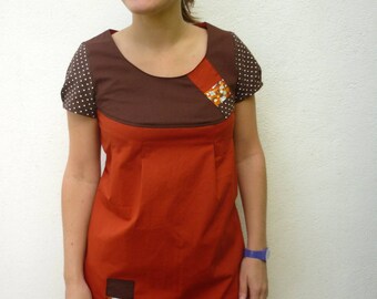 Dark orange and Brown tunic with polka dots