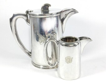 Silver plated coffee pot, Hot water jug, Creamer, Milk jug, Walker & Hall, Monogram EGS