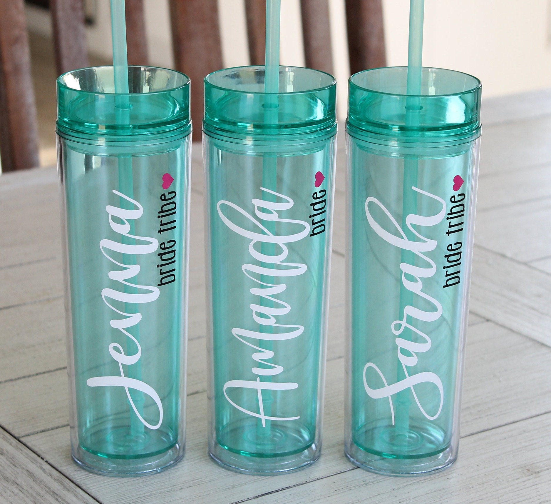 Set of 5 Personalized Tall Skinny Tumblers Bride Tribe