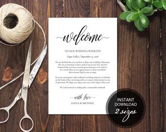 Editable PDF Wedding Itinerary Card Welcome Bag Note Calligraphic Welcome Letter Template Instant download card DIY Printable card #DP110_40