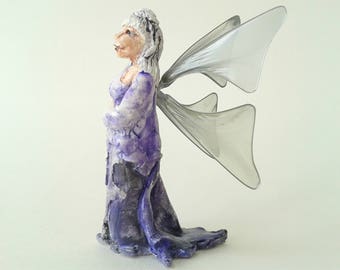 Miniature Fairy Figurine, Gothic Fantasy Art, Art Doll Ornament, OOAK Fairy Figure, Winter Fairy Sculpture, Woodland Pixie, Sprite Figure