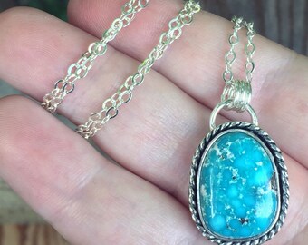 White Water Turquoise Pendant - Turquoise Pendant - Sterling Silver - One of a Kind Turquoise Pendant - Artisan Turquoise pendant - OOAK