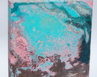 abstract art canvas painting original turquoise pink brown