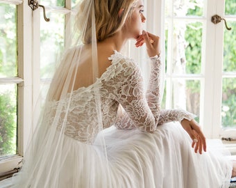 Long Sleeve Wedding Dress, Scoop Back Wedding Dress, Wear Your Love Zoey Dress, Silk Chiffon Wedding Dress - Zoey Scoop-Back