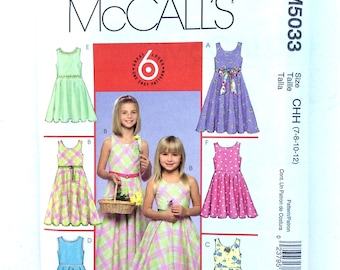 McCall's M5033 Girls' Dress Pattern, Sundress, Easy Pattern, Size 7, 8, 10, 12, Uncut Pattern