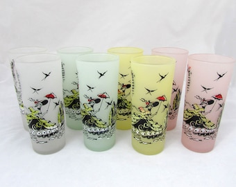 Vintage 8 Frosted Southern Belle Ice Tea Glasses by Anchor Hocking - 1950s