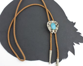 Art Nouveau Inspired Turquoise Stone & Silver Western Bolo Tie