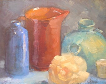 Traditional Still Life Painting, Small Still Life Painting, 8x10 Original Oil Painting, Free Shipping in US