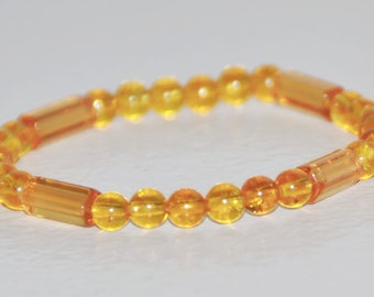 Childs Golden Citrine Elastic Bracelet, Yellow Gemstone, Beaded Bracelet, Creativity, Confidence, Success, Childrens Jewelry, Daughter Gift