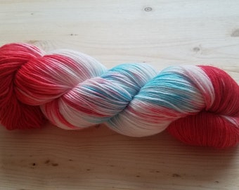 Hand Dyed, Indie Painted Superwash Merino Wool and Nylon Blend Fingering Weight Sock Yarn Red White and Blue - BOMB POP