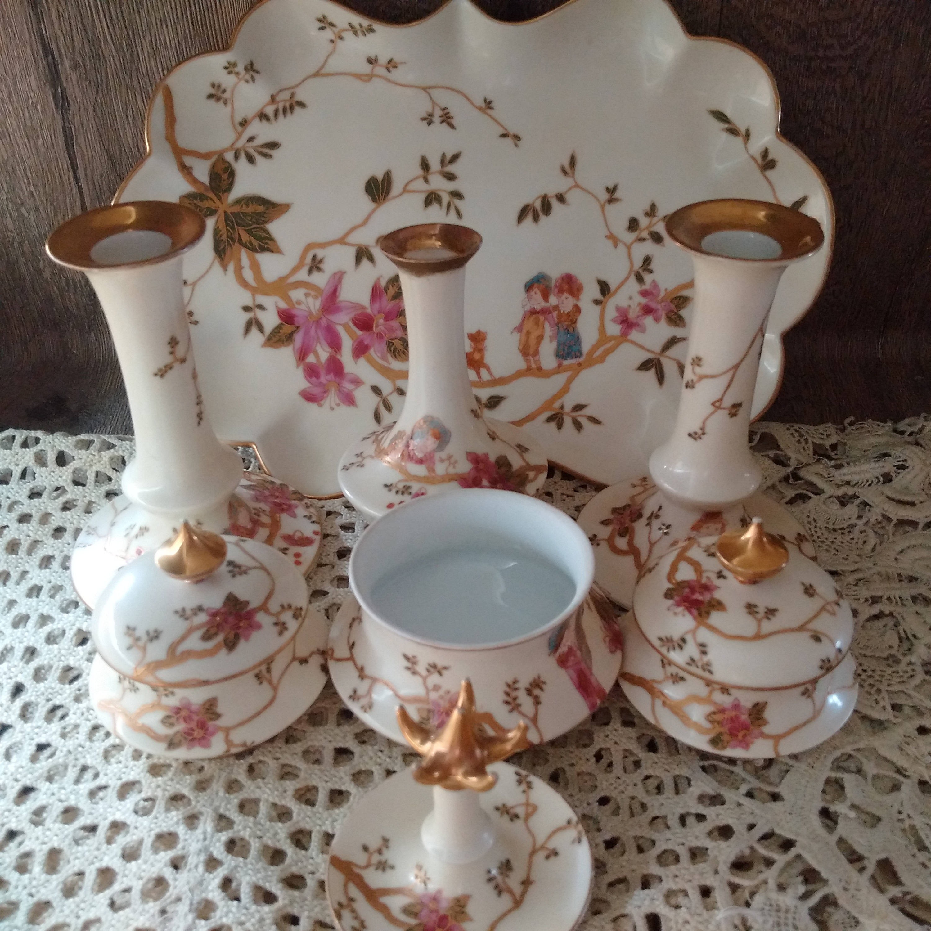 LIMOGES French porcelain Dressing Table Set Delicate French
