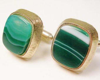 VINTAGE DANTE CUFFLNKS, Malachite stone, Men's Jewelry Formal Wear / Wedding Groom Gentleman Father Day / Groomsman Gift Mad Men Cuff Links
