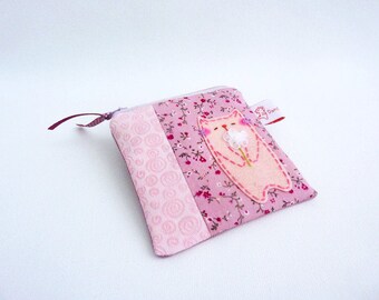 Cat coin purse, coin purse, pink coin purse, small change purse, cute cat purse, cat lover gift, pink zipper pouch
