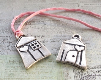 25%OFF Mykonos beads 40mm Woodland House Antique silver plate Greek Mykonos Casting Metal Charm Pendant DIY jewelry craft supplies 1pc