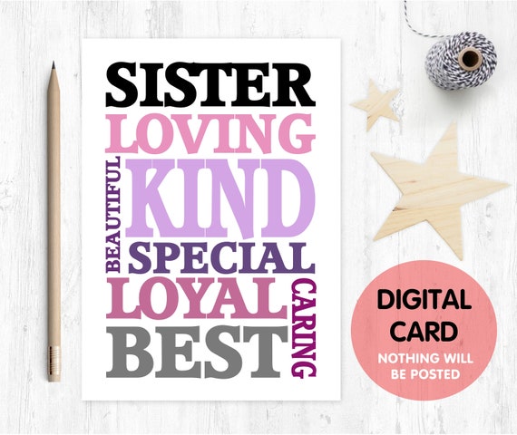 PRINTABLE sister birthday card printable sister thanks card digital download big sister printable sister quote love paper rainbow