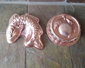 Vintage Copper Jello Molds Choice of Fish or Lime Jello Mold Copper Wall Hanging Country Kitchen