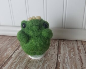 Adorable Needle Felted Wool Toothy Monster- Green