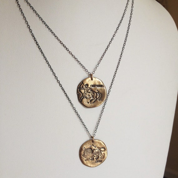Antique Zodiac Medallion Necklace in Bronze and Sterling