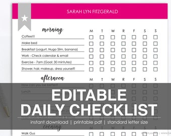 EDITABLE DAILY CHECKLIST | Printable Task List | Instant Download by DayPlanned.com