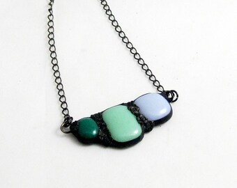 Urban Artifact Mini in Mint & Mauve | Fused Glass | Oxidized | Chain