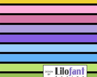 Rainbow Stripes, Black - Lilofant Organic Cotton Lycra Jersey Knit Fabric