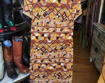 Retro 70’s Poly Yellow Burnt Orange Black White Dress Size 10