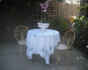 Vintage Hand Embroidered Tablecloth, Cottage Chic Tablecloth, Handcrafted, Farmhouse