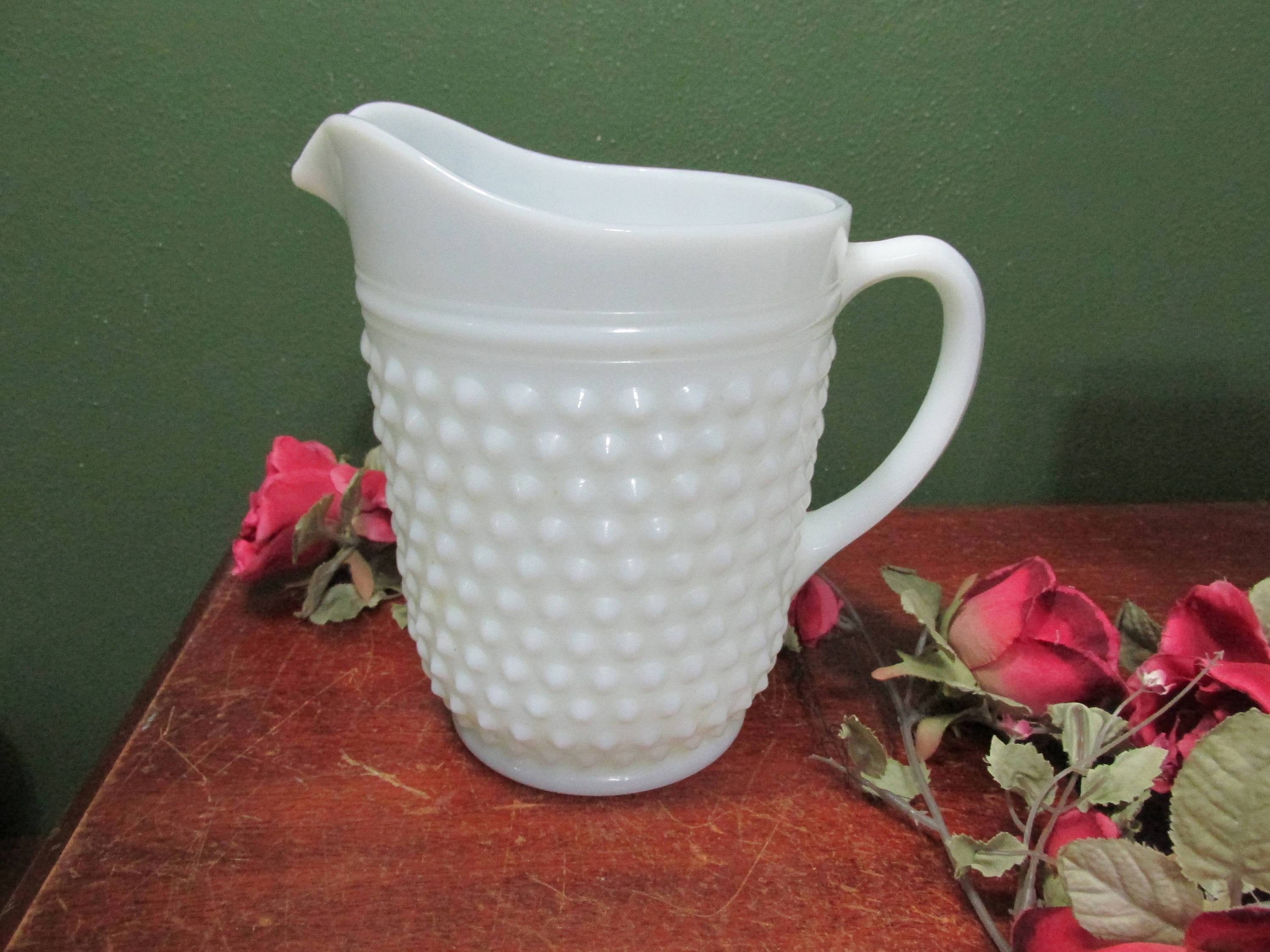 Pitcher Milk Glass Vintage White Hobnail 2 Quart