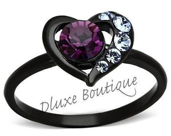 Stainless Steel Rings For Women Round Cut Amethyst Heart Ring Jewerly