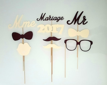 Lot photobooth wedding Mr Mrs - ivory and chocolate