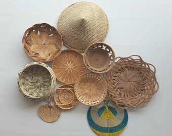 Basket Wall Art / Bamboo Basket / Wicker Basket Set / Boho Decor / Basket Set / Vintage Basket / Boho Art