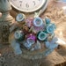 7 vintage mercury glass chenille stems, mid century japan, tiny indent ornaments with frilled tinsel collars, sweetly shabby, christmas