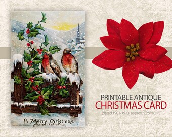 Digital Christmas Postcard - Antique Vintage Christmas Postcard Print - Victorian Christmas Card - Digital Card Printable - INSTANT DOWNLOAD
