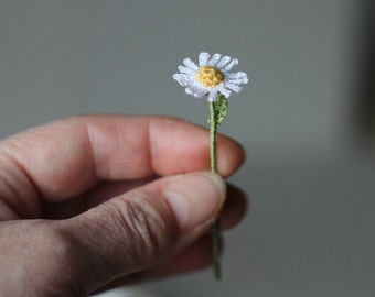 Miniature Crochet Daisy Flowers, Faux Wild Flowers, Artificial Flowers