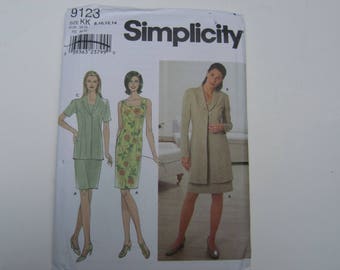 Simplicity 9123 Fitted Dress and Long Fitted Jacket Uncut Sewing Pattern Sizes 8, 10, 12, 14, Simplicity 9123 Uncut Pattern Jacket Dress