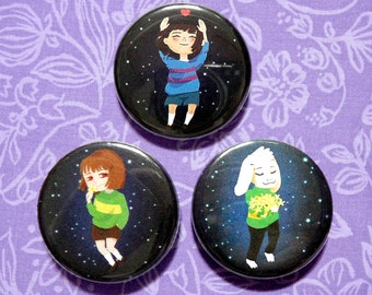 Undertale 1.25" Pins - Set of 3 ft. Frisk, Asriel, and Chara