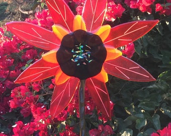 FUSED GLASS FLOWER garden stake l flower garden stake l fused glass