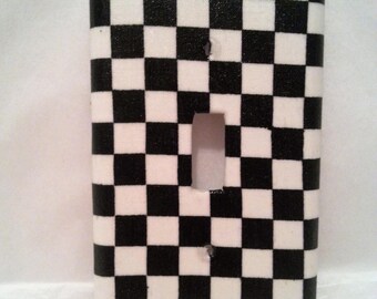 Racing Flag Light Switch Plate Cover. Switchplate. Switch Plate Cover. Electrical plate cover. Black and white check. Lighting. Checkered.