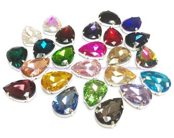 Sew On Crystal stones Pear Shape 5pcs in silver color prong setting high quality glass made