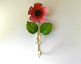 Vintage Enameled Metal Flower Wall Hanging Hook Country Cottage Shabby