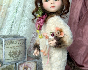 Teddy doll Kitty. OOAK Art collection doll, Interior doll, Handmade movable doll. Exclusive present. Gift for her. Mouse is included