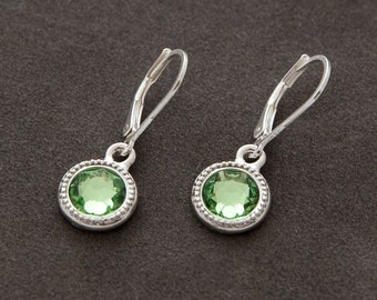 August Birthstone Earrings, Silver Swarovski Crystal Birthstone Jewelry, Light Green Peridot Earrings, August Peridot Jewelry