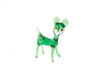 Miniature Glass Deer Figurine, Deer Vintage, Green Glass Fawn