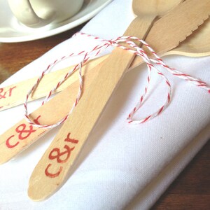 Custom Wedding Utensils. Eco Friendly Wedding Decor Table Decoration with Custom Stamp. Set of 10.