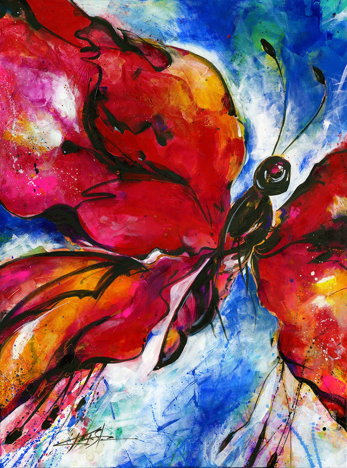 Red Butterfly Painting Large Red Abstract Canvas Art