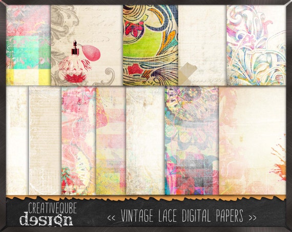 Digital paper, Digital Scrapbook paper pack - Instant download - 12 Digital Papers - Retro vintage