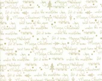 White Christmas White Metallic Hohoho Words 1652 19M by Brigitte Heitland of Zen Chic for Moda