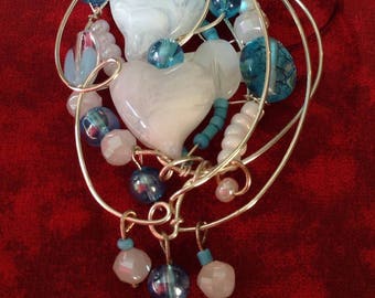 White heart doodle pendant