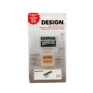Prismacolor Design Multi-Pack Art Erasers by Sanford. Includes Design Kneaded Rubber, Design 2000 Plastic Eraser, Gum Eraser. Size Large.