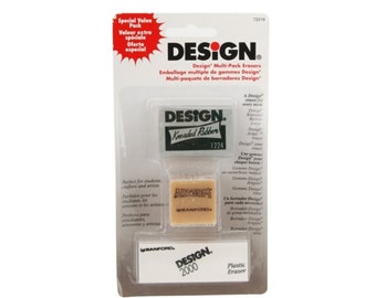 Prismacolor Design Multi-Pack Art Erasers by Sanford. Includes Design Kneaded Rubber, Design 2000 Plastic Eraser, Gum Eraser. Size Large.